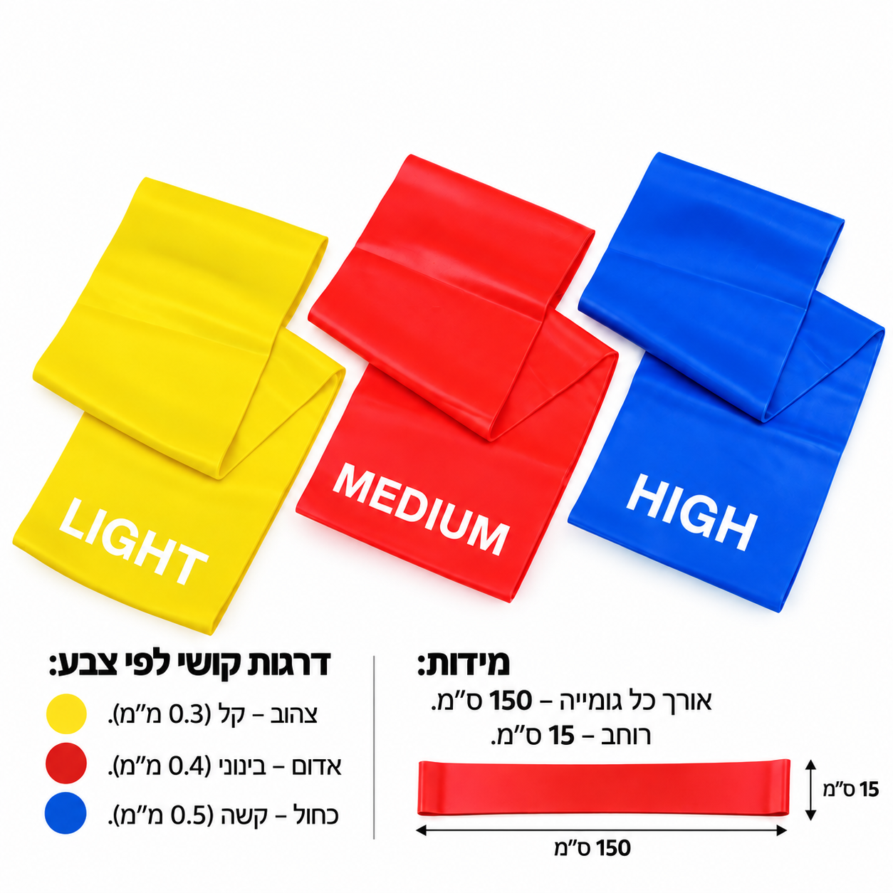 סט 3 גומיות טרה בנד 150 ס"מ – שלוש דרגות קושי — תמונה 2