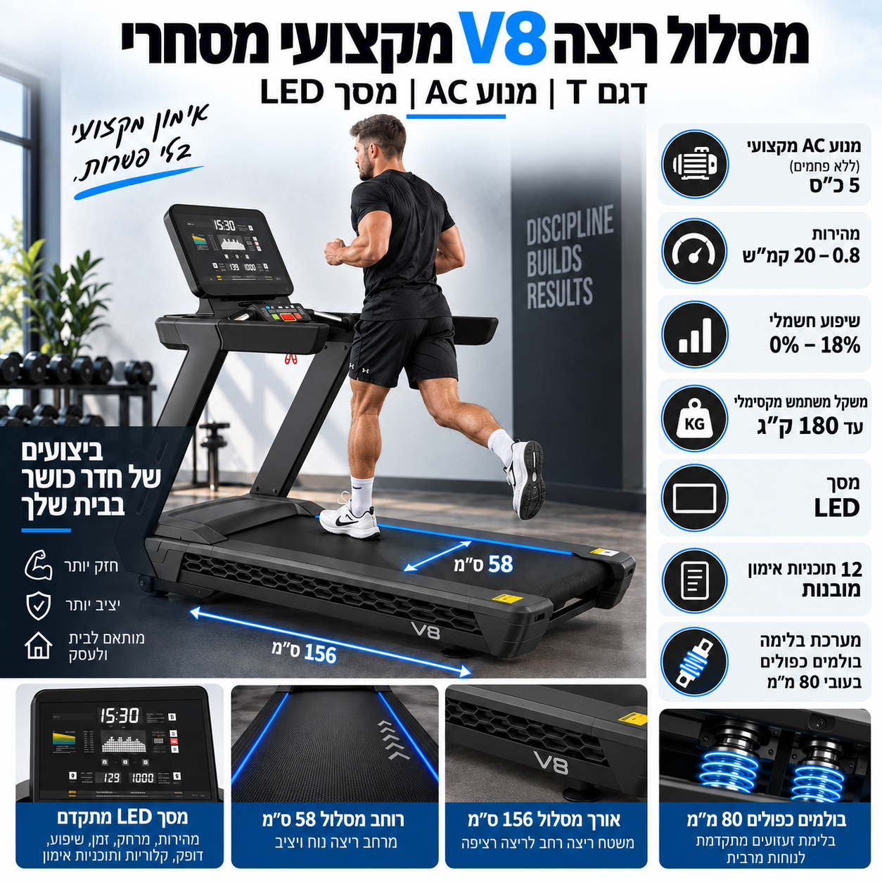 מסלול ריצה V8 מקצועי מסחרי – דגם T | מנוע AC מסך LED — תמונה 2