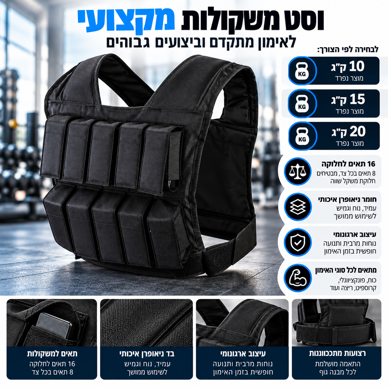 וסט משקולות במשקלים של 10,15,20 ק"ג — תמונה 2
